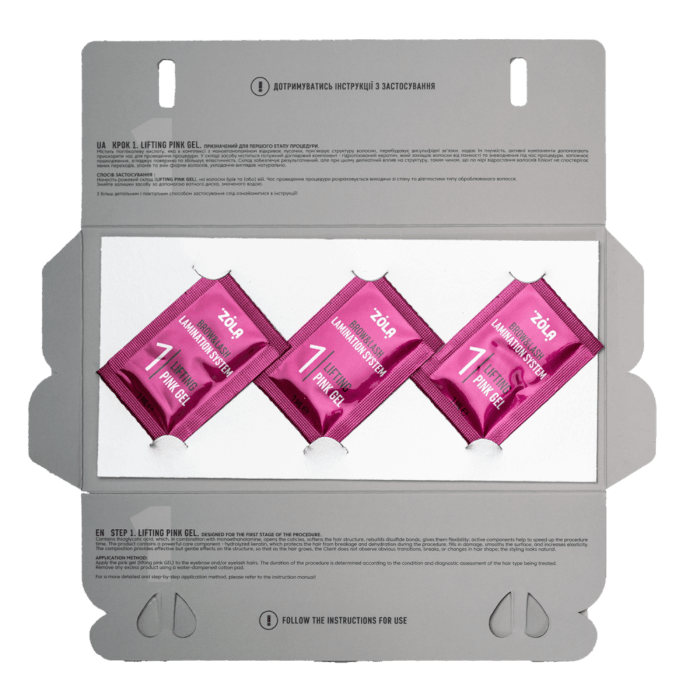 ZOLA - COLOR LAB 1 LIFTING PINK GEL | Solutie laminare sprancene&gene (3plicuri x 1ml) - imagine 2